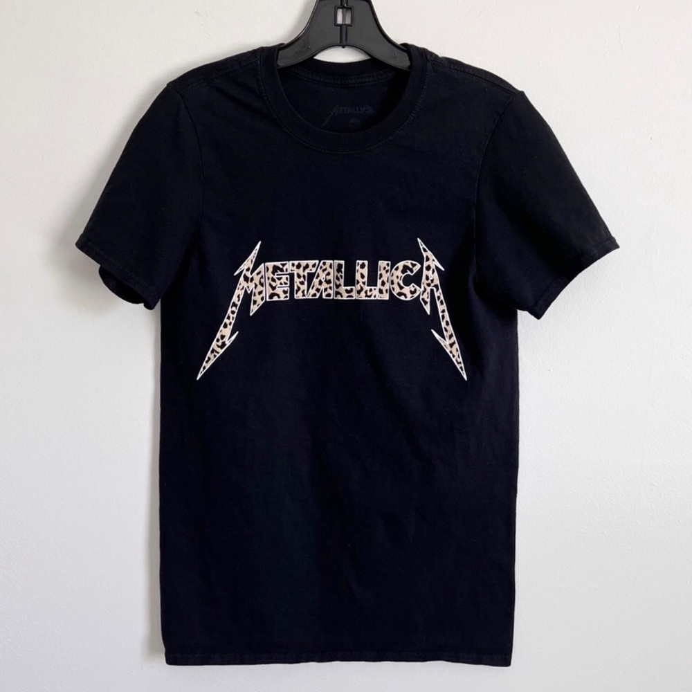 Metallica Black Animal Leopard Print Tee Graphic Band Cotton T-Shirt Top Medium